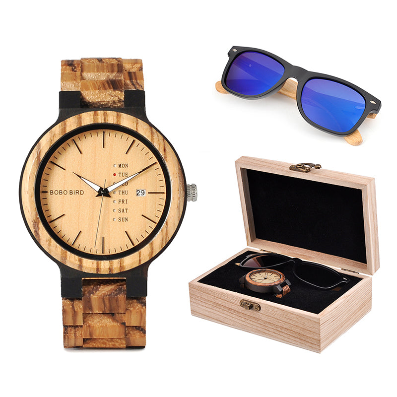BOBO BIRD. Caja regalo unisex. Gafas de sol y reloj de madera de bambú.