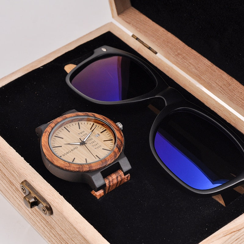 BOBO BIRD. Caja regalo unisex. Gafas de sol y reloj de madera de bambú.