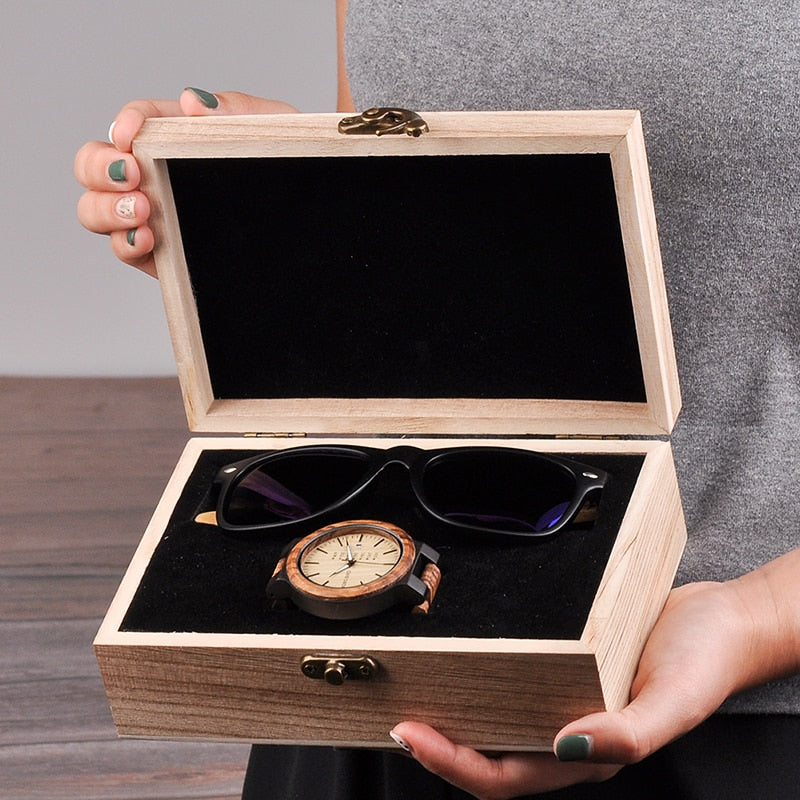 BOBO BIRD. Caja regalo unisex. Gafas de sol y reloj de madera de bambú.