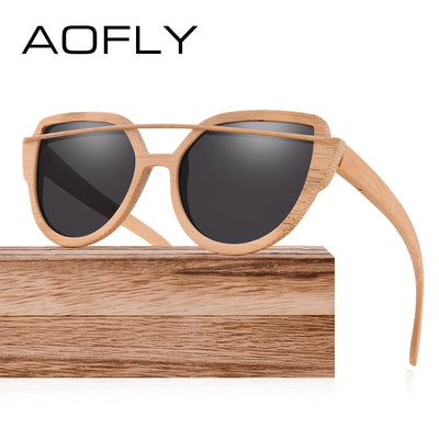 AOFLY. Gafas de sol para mujer con marco de Bambú hecho a mano. Polarizadas. Diseño clásico.